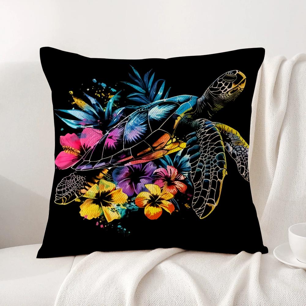 Hawaiian Turtle Cushion Cover Natural Linen Organic Fabric Double-Sided Printing Sofa Home Decor Gift Pillow Cover