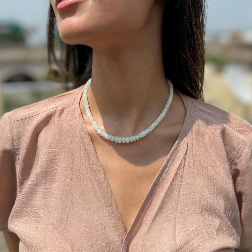Natural Opal Beaded Necklace Faceted Bead Necklace For Women Multi Flashy Opal Handmade Necklace Healing Crystal Unique Gifts for Her