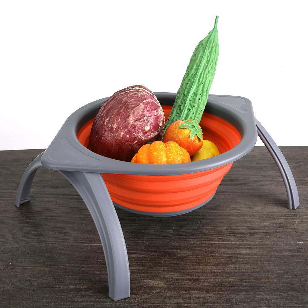 Tragbare Küche Silikon Faltbarer Filter Obst Gemüse Waschkörbchen Sieb mit Halter Orange