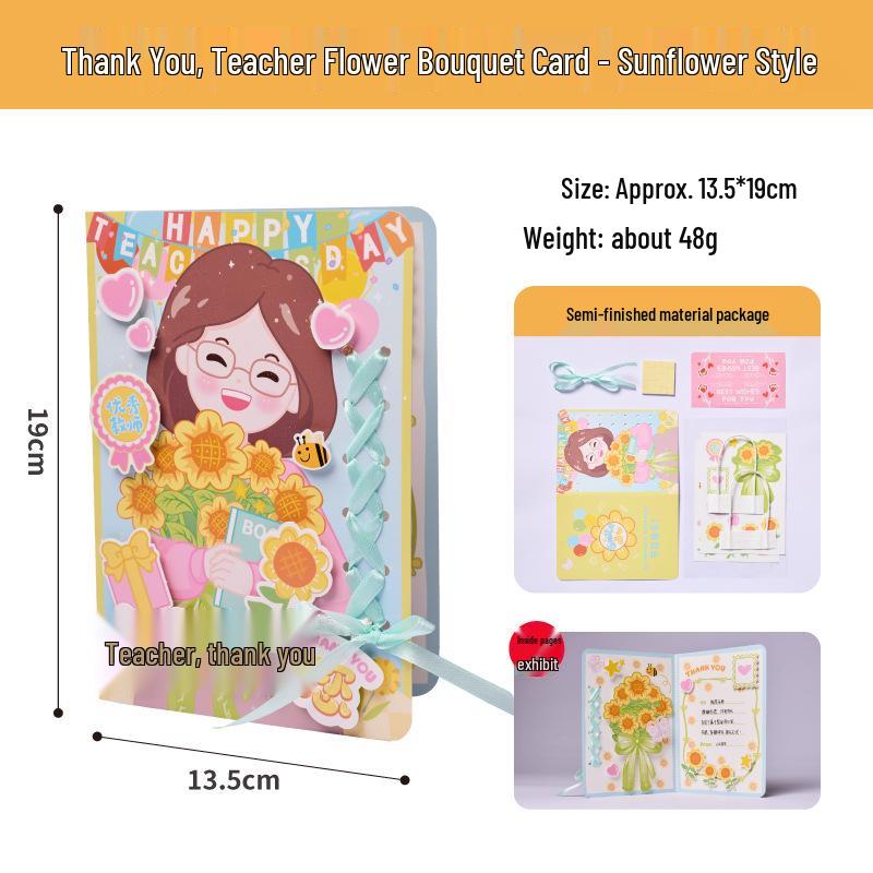 3D Grateful Flower Bouquet Card: Handmade DIY Materials for Teacher s Day Gift
