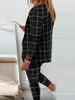 Women's Autumn Black & White Printed Casual Suit with Lined Pants
