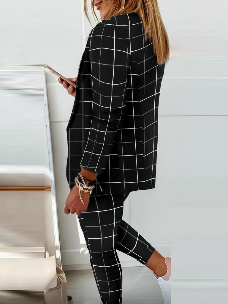 Women's Autumn Black & White Printed Casual Suit with Lined Pants