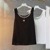 Spring and Summer Women's Casual Neckline Bead Vest Solid Color Fashion Elegant Sleeveless Knitted Simple Shirt Casual Basic Women Clothing