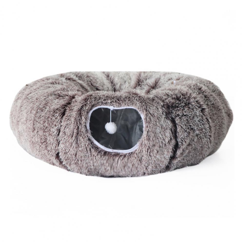 Washable Cat Tunnel Cozy Plush Cat Tunnel Bed with Hanging Balls for Indoor Kittens Small Cats Washable Donut Toy for Pets
