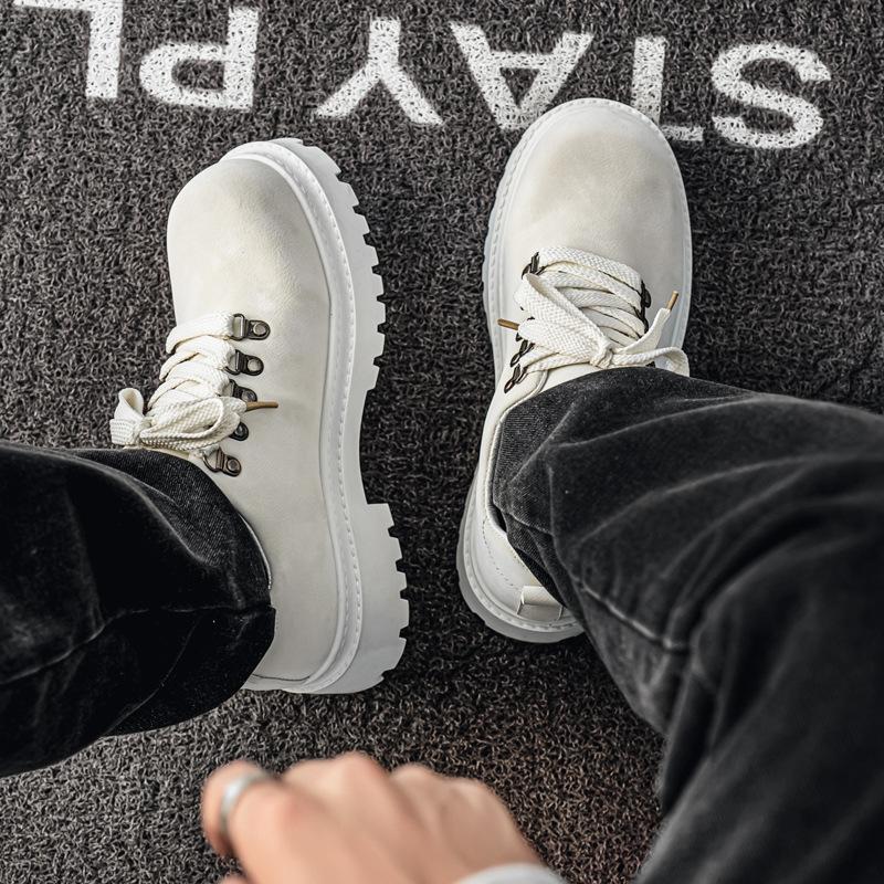 Shoes autumn breathable premium sense retro casual leather shoes sports thick sole heightening black big head derby shoes