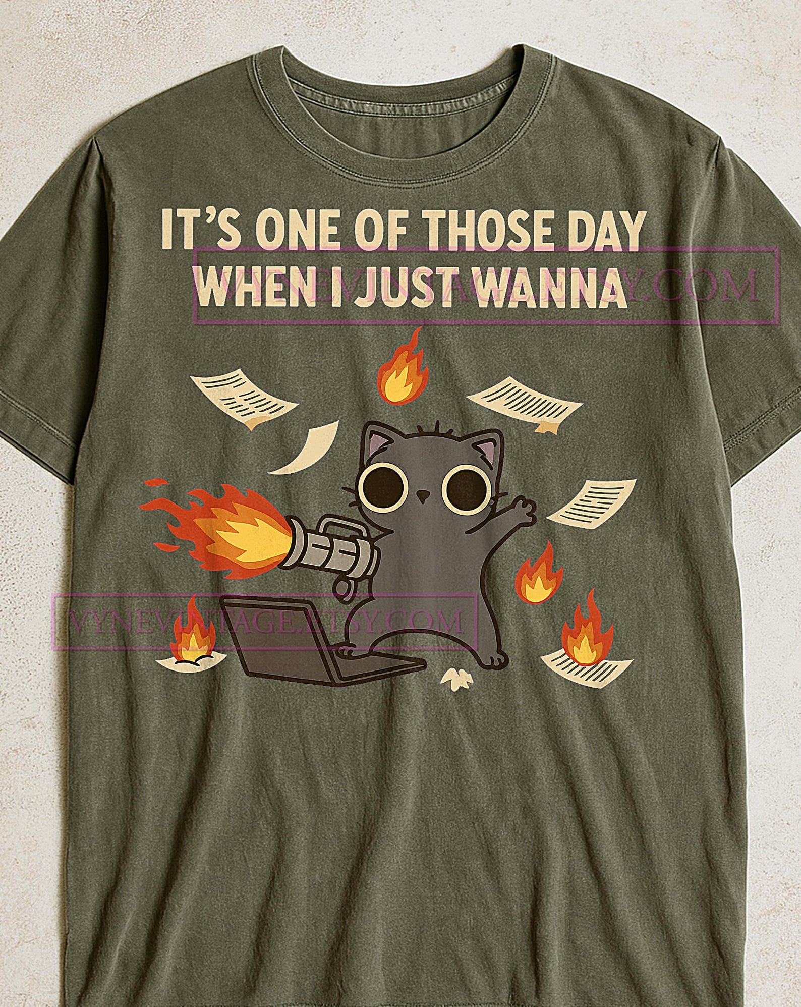 Just Wanna Cat Flamethrower Laptop Fire T-Shirt, Funny Cat Graphic Tee, Humorous Quote Shirt, Sarcastic Cat Lover Gift, Quirky T-Shirt 4XL