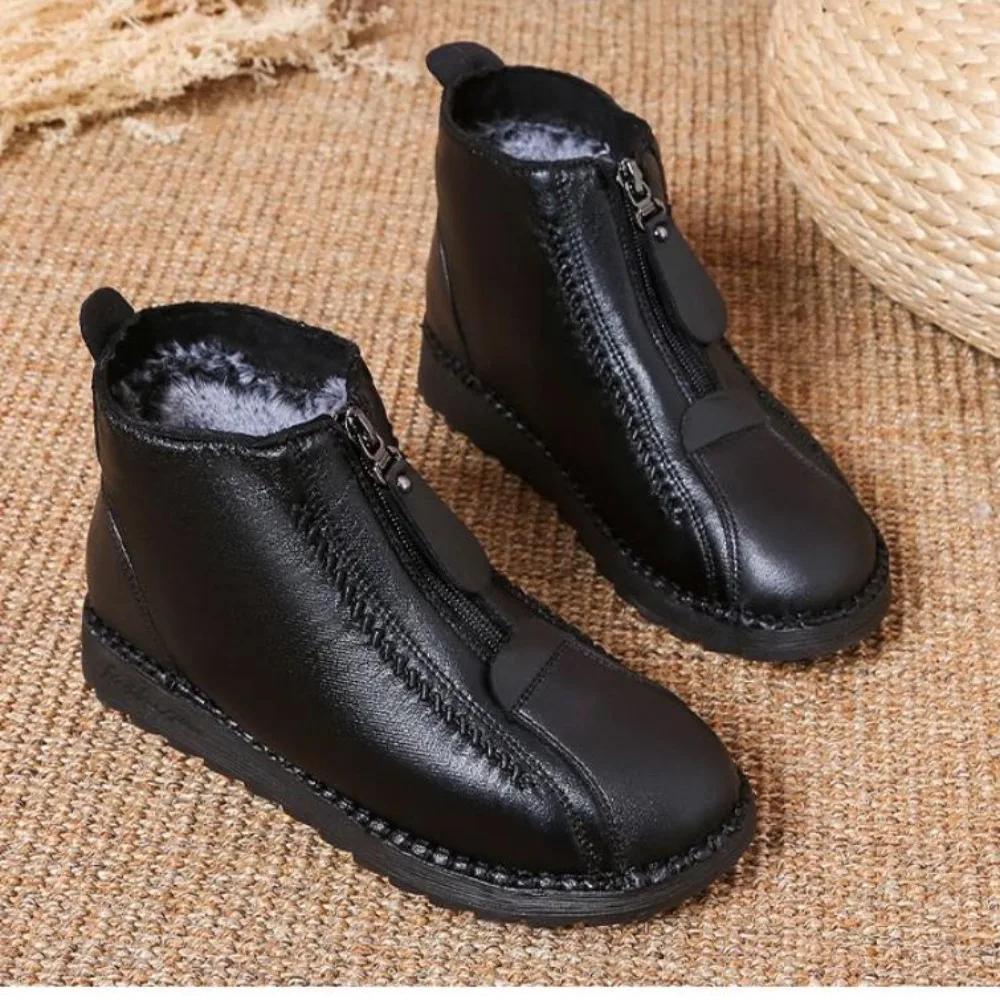 Autumn Winter New Trade Women's Single Boot Large Leopard Print Front Zipper Square Heel Short Boots Zapatillas Muje Plus Size42