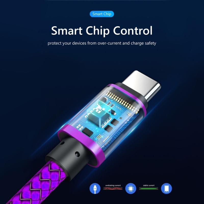 Soft Braided Nylon USB C Charging Cable Rapid Charge Compatibles Smartphones Tablets Earphones Power Adapters