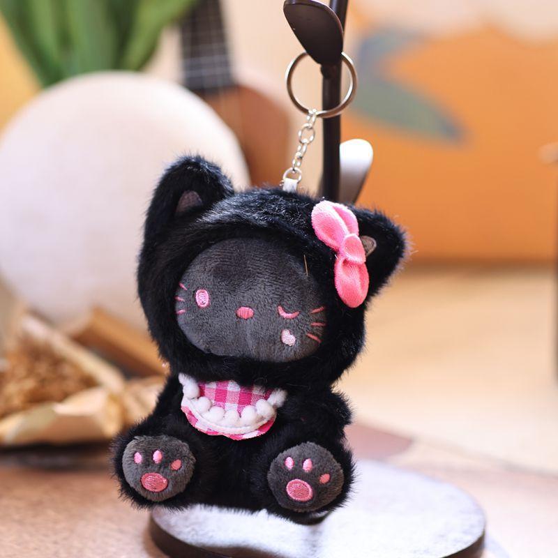 Gebetsbär Niedliche KT Katze Schlüsselanhänger Plüschtier, Superweiche Kurzplüschpuppe, 14cm, Rosa Weiß Blau Leopard Lila Schwarz