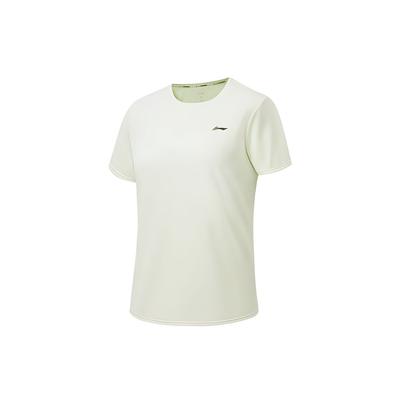Li Ning Série Corrida Cor Sólida Refletiva Secagem Rápida Respirável Camiseta Manga Curta Tops Femininos Branco Creme ATST082-5
