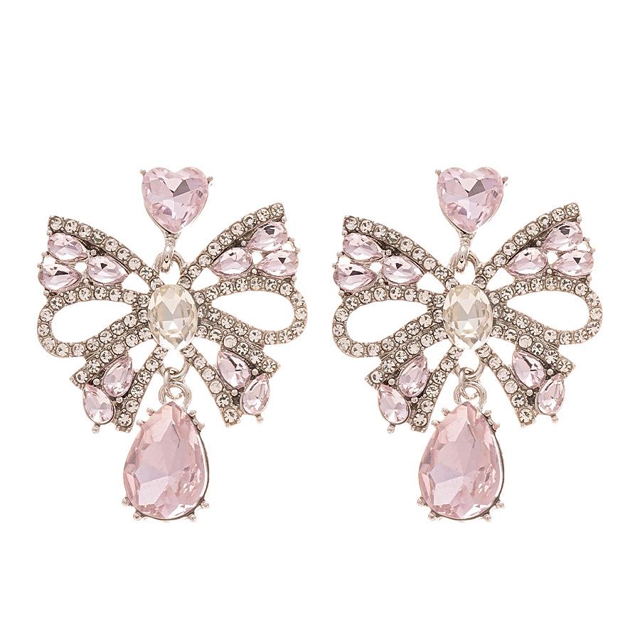 Sophisticated Diamond Bow Teardrop Tassel Earrings – Elegant Silver Needle Jewelry for Women