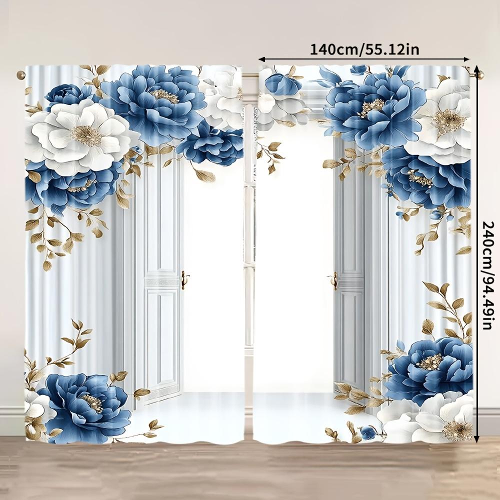 2 Pcs Elegant Vintage Rose Floral Polyester Curtains – All-Season Rod Pocket Design for Home & Office Decor