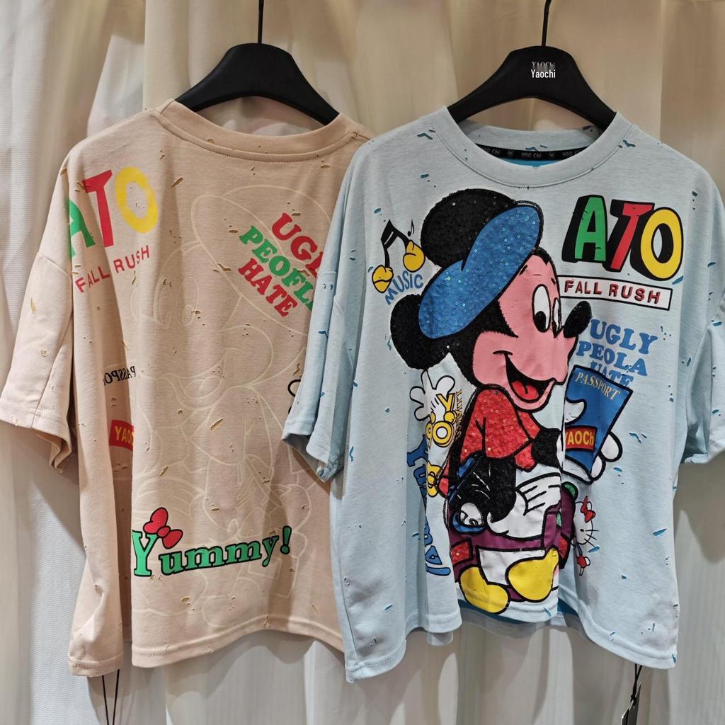 2026 Spring/Summer Plus Size Women's Cartoon T-shirt - Loose Short Sleeve, Trendy Fashion, European & American Style, Korean-Inspired.