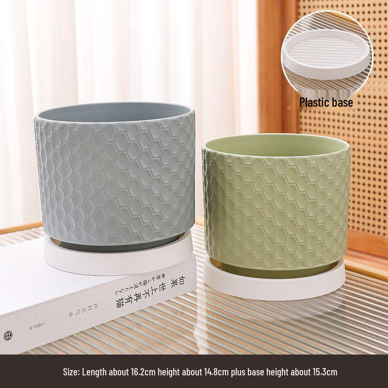 Elegant Large Ceramic Flower Pot with Saucer for Home - Light Luxury Style Ideal for Orchids, Succulents, and Green Plants