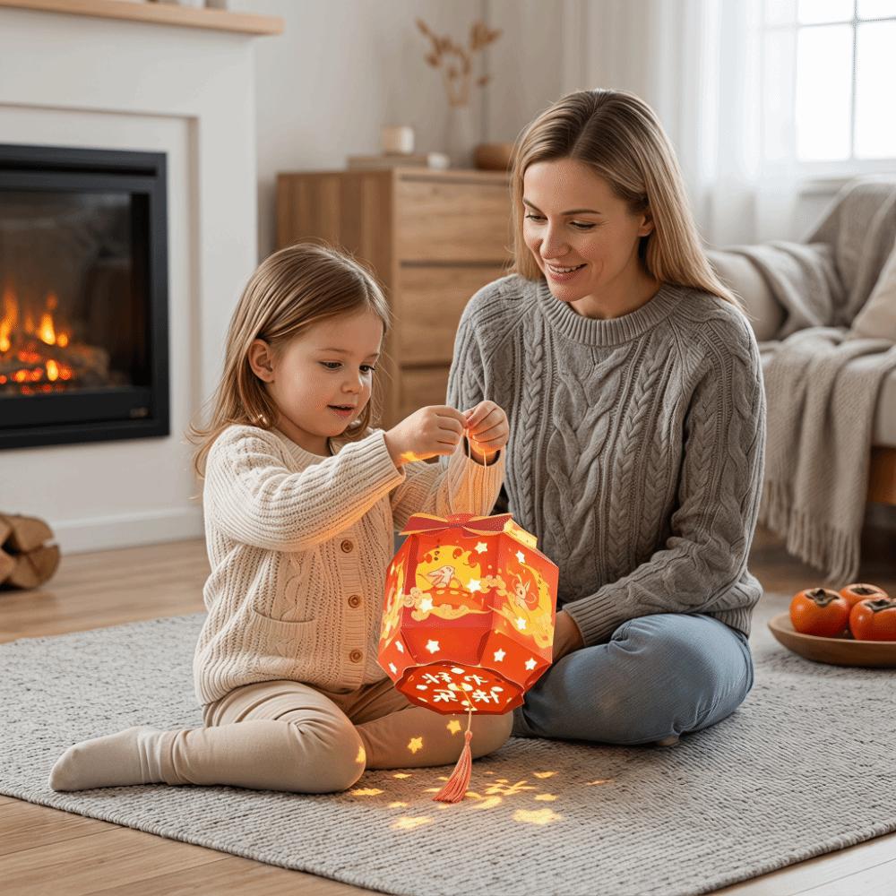 Rabbit Mid-Autumn Festival Lantern Six-Sided LED Lantern DIY Craft Kit Lantern  Garden Decor