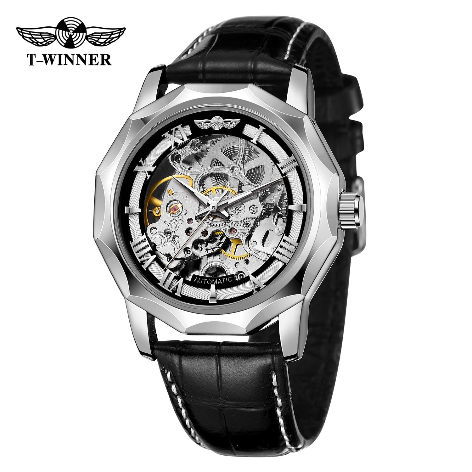

T-Winner Мужские модные повседневные полые механические часы с автоматическим механическим механизмом