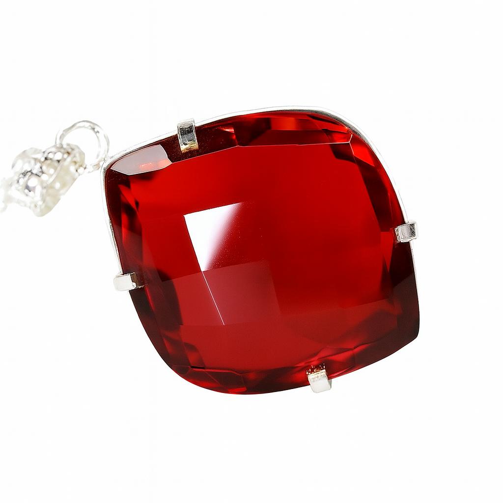

Natural Red Topaz 95 Ct Fancy Cut Certified 925 Sterling Silver Pendant Gemstone AI-49-NS 36 mm approx червоний