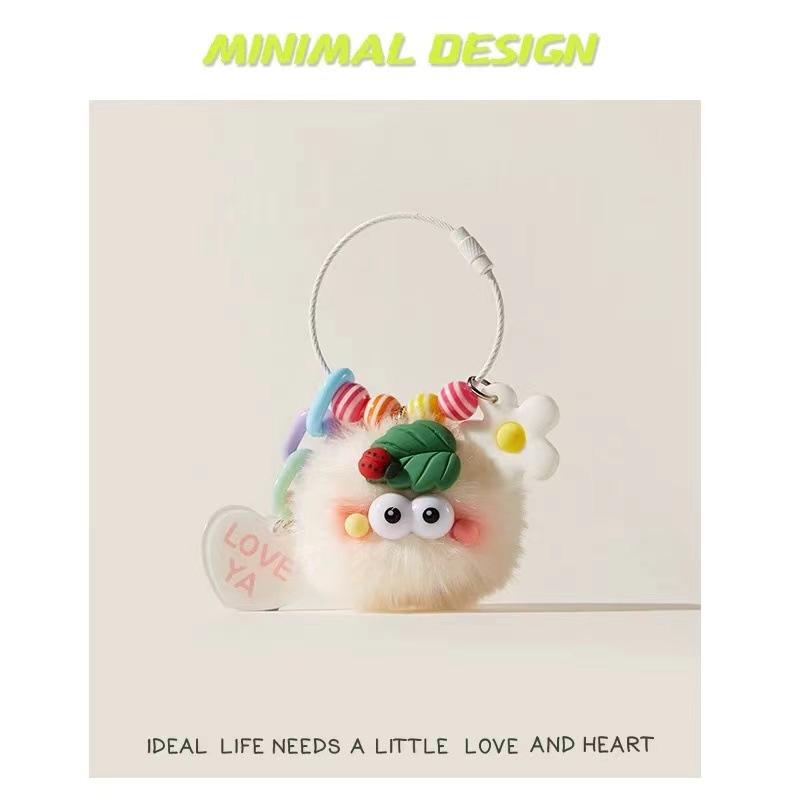 Car Keychain Women's High-end Sense Cute Plush Bag Pendant Backpack Schoolbag Pendant Small Gift Small Coal Ball Tide