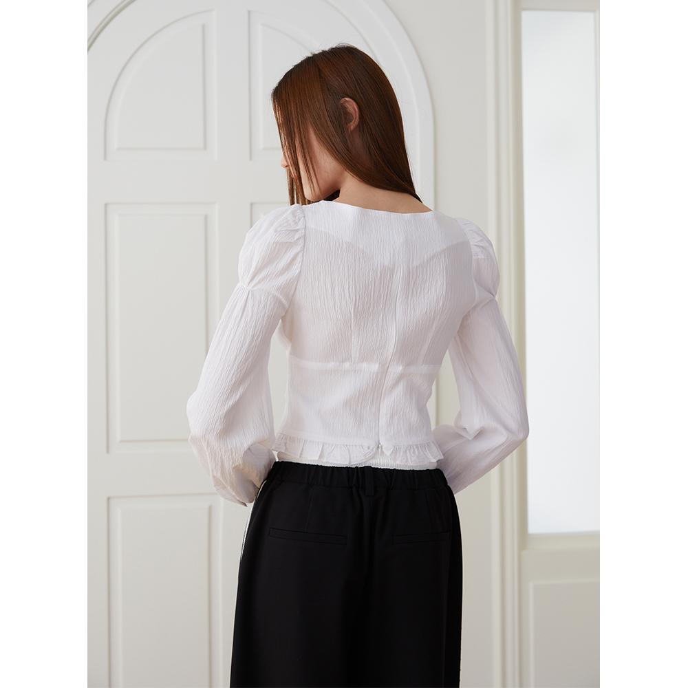 Egoiseuteu [Blue Label] Square Neck Ruffle Voluminous Long Sleeve Blouse Es2Obl02