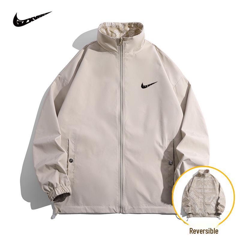 Men's 2024 Spring/Autumn Reversible Stand Collar Sports Jacket - Trendy Casual Windbreaker for Students and Couples