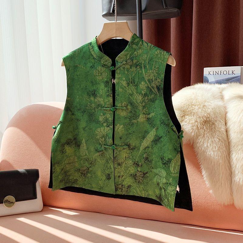 

Ретро жилет без рукавов со стойкой воротником женский летний новый улучшенный дзен жилет жилет жилет топ 3XL (recommended 138-75kg)