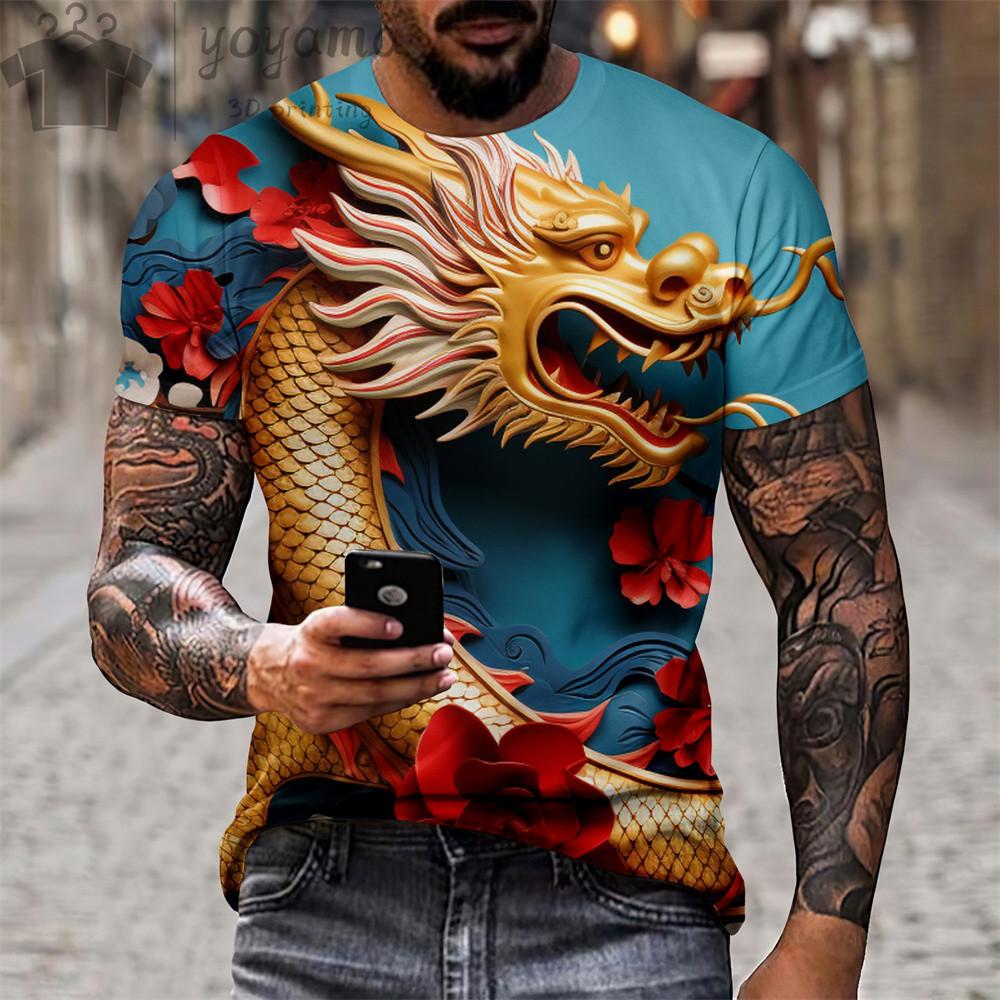 Herrenmode T-Shirt Drache 3D-Druck Kurzarm Sommer Freizeitkleidung Mann Personalisiert Streetwear Harajuku O-Ausschnitt Oberteil Tee
