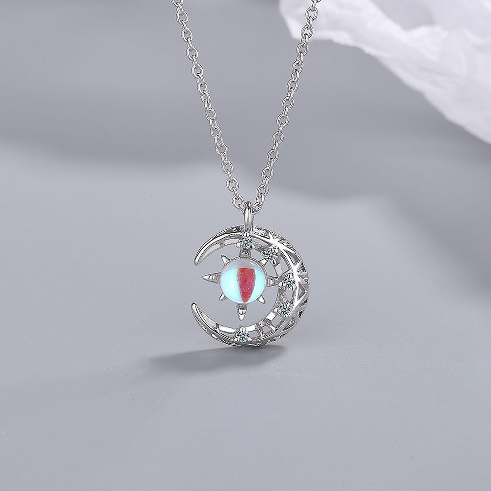 Dream 925 Silver Star Moon Necklace Moonstone Niche Ladies Necklace Collarbone Chain