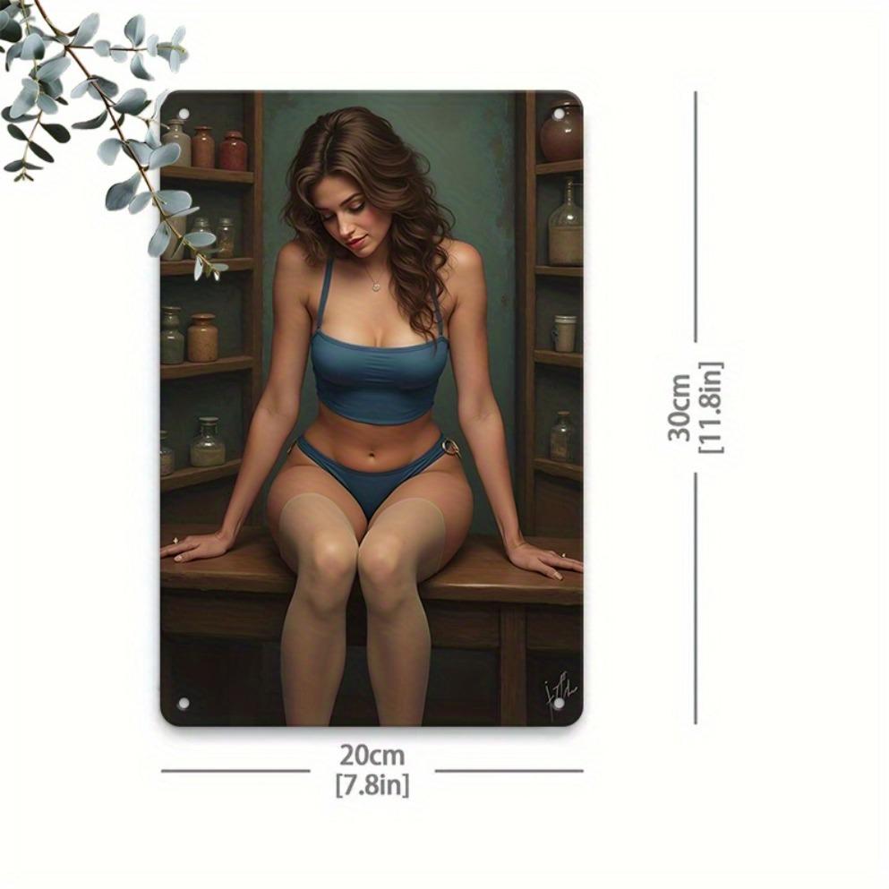 Vintage Blue Bikini Lady Metal Wall Art Decor, Waterproof Hanging Sign for Home Kitchen Bar Bathroom