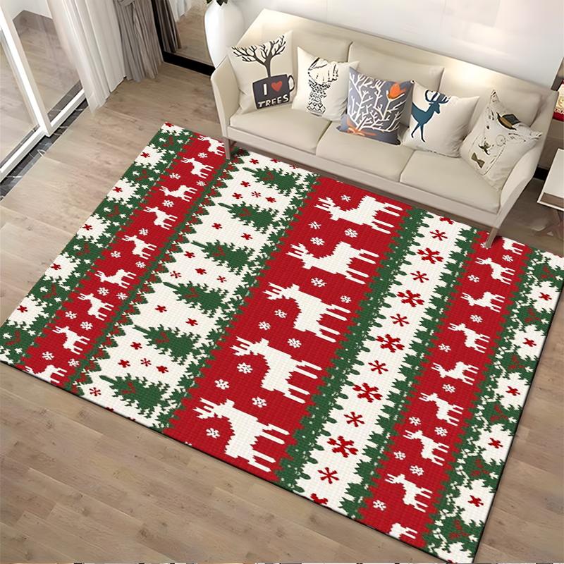 Festive Reindeer and Trees Design Rug Non-slip rug suitable for living room and bedroom sofas