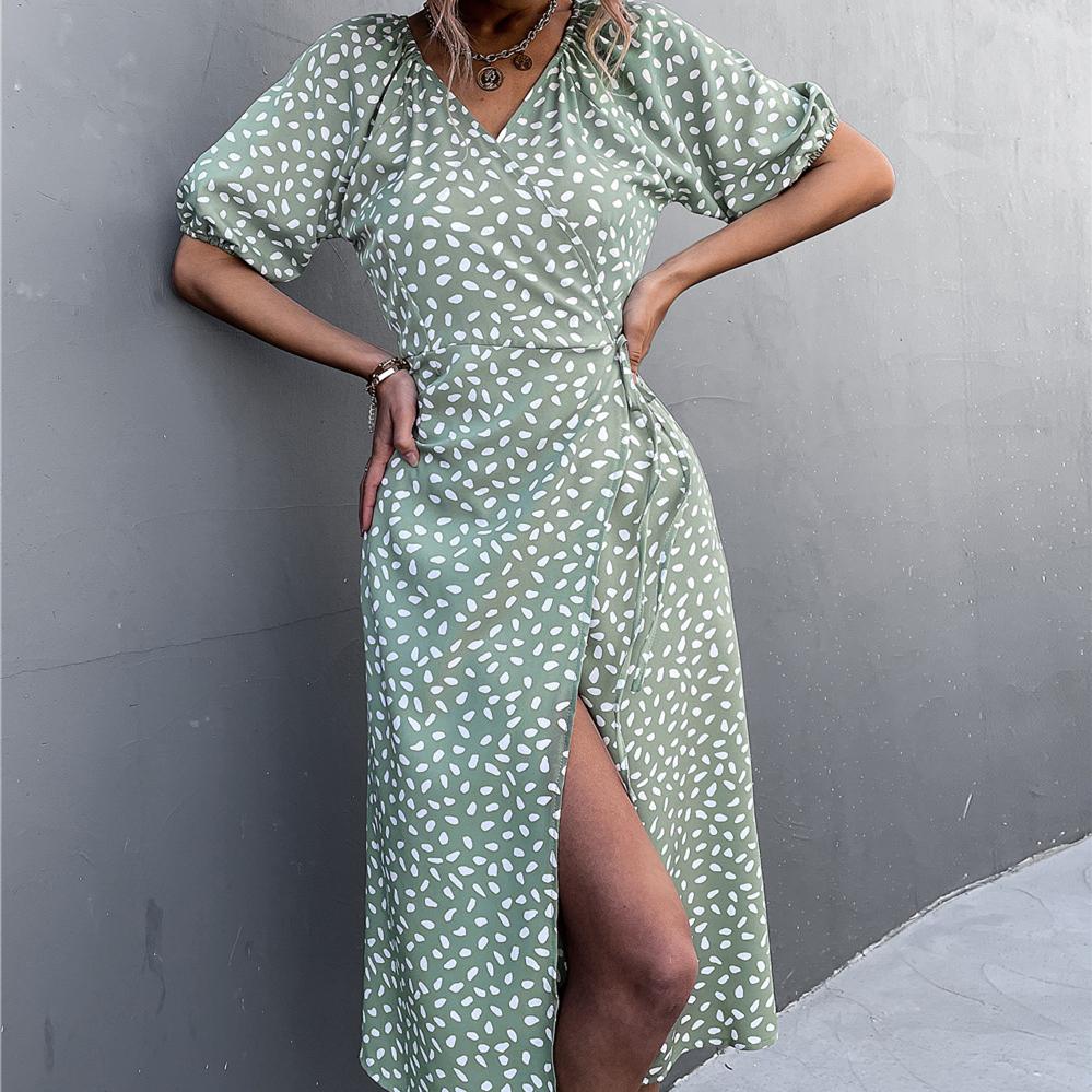 

YYFS женские модные летние весенние повседневные платья с цветочным узором и коротким рукавом с v-образным вырезом и высокой талией XL