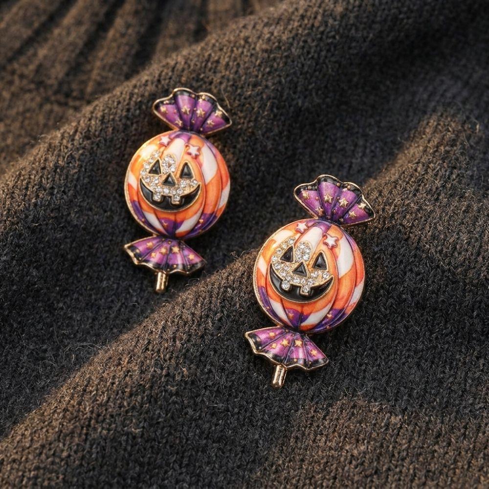 Zinc Zinc Alloy Halloween Pumpkin Candy Brooch Pin Shining Rhinestone Lapel Pin  For Women Unisex