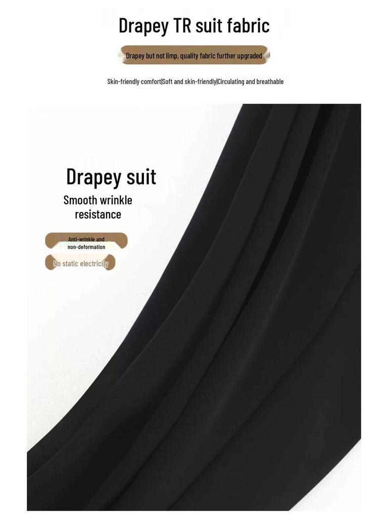 Women's Autumn/Winter 2025 Black Wide-Leg Straight Suit Pants with Fleece Lining