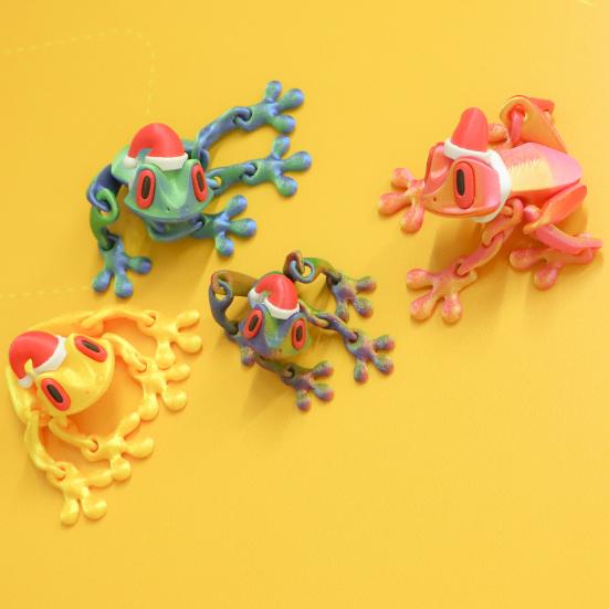Christmas Hat Frog Refrigerator Magnet 3D Printed Movable Joints Frog Fidget Toy Articulated Animal Model Figurine Fridge Magnetic Frog Decoration