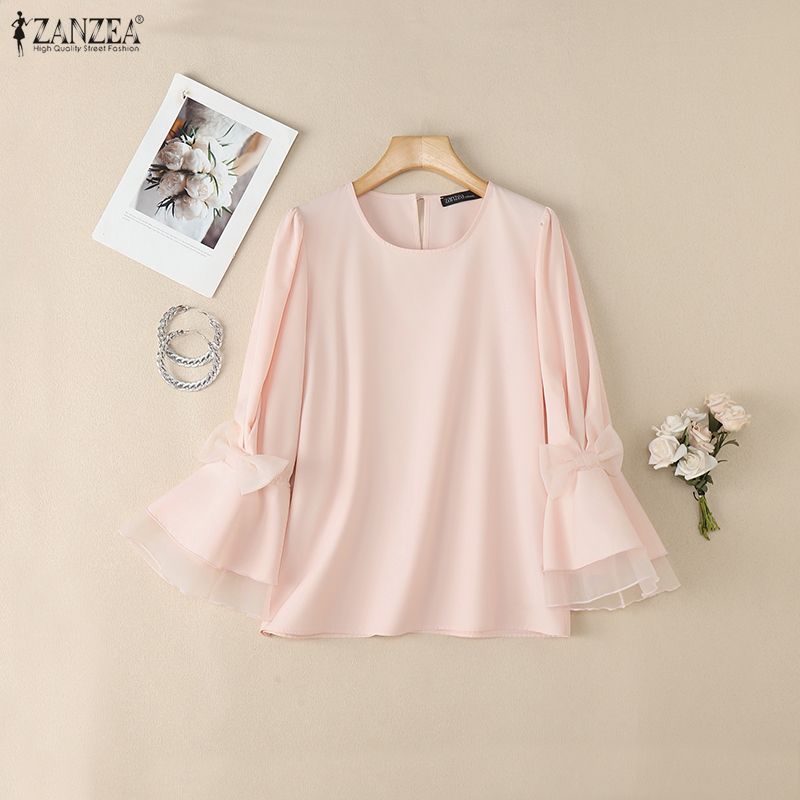 ZANZEA Dámská ležérní halenka s kulatým výstřihem a 3/4 rukávy