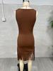 Retro Western Deep V Fringe Spaghetti Strap Slim Fit Dress