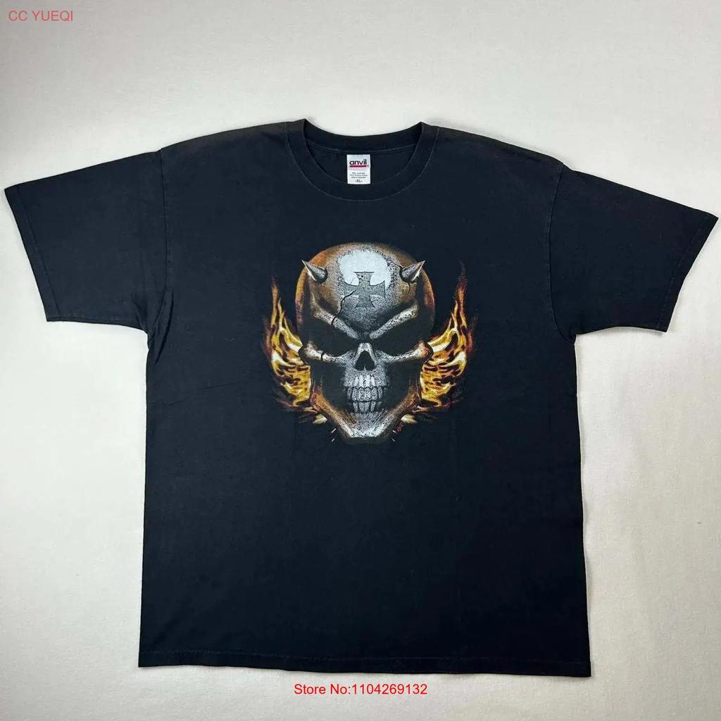 Vintage Y2k Skull Flames Choppers Style Logo T Shirt Size Xl Black Faded Rare Vintage Stylish Stretched Versatile Unisex