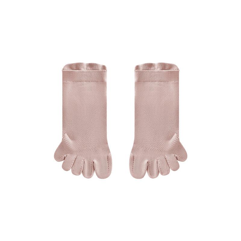 Damen Frühlings- und Sommer-Neue reine Farbe 10A Antibakterielles Netz Atmungsaktiv Fünf-Finger Kurze Baumwollsocken