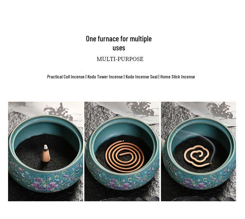 Enamel Lotus Pattern Ceramic Incense Burner for Home Use