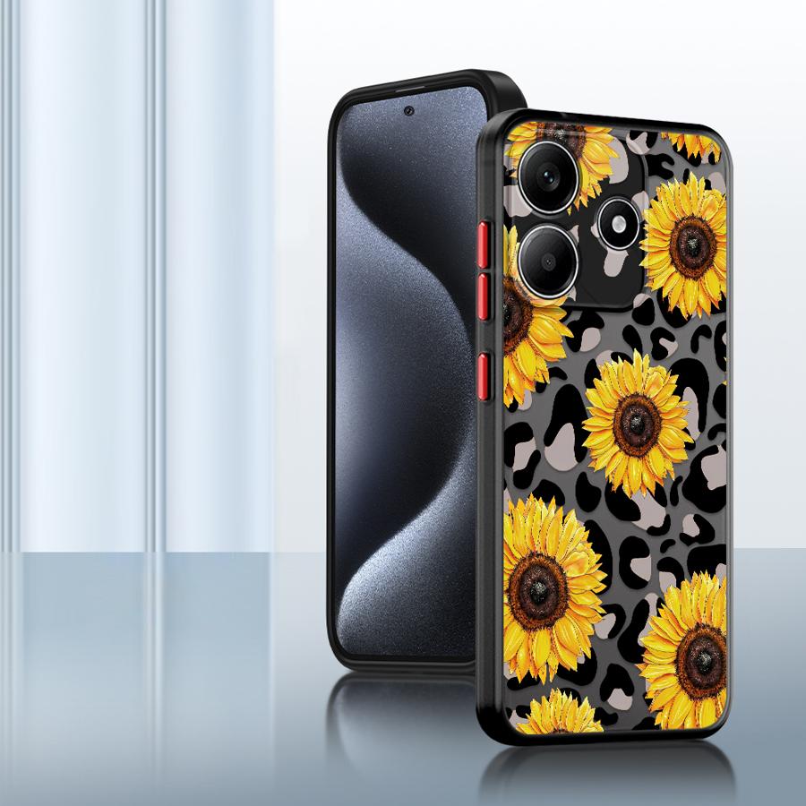 Funda Back Phone Cover Case for Xiaomi Redmi Note 14 14C 9S 12 13 Pro Plus 13C 10 A4 11 Leopard-patterned Sunflower