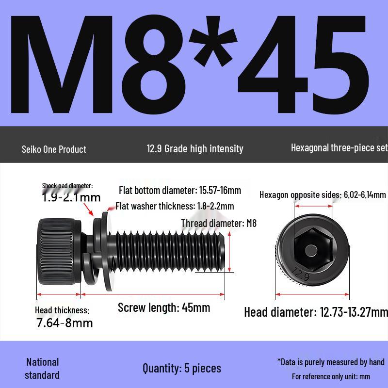 12.9 Grade M4-M12 Socket Head Cap Screw with Washer: Three-Piece Cylindrical Bolt