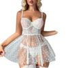 European American Sexy Lingerie: Mesh See-Through Lace Suspender Nightgown Set