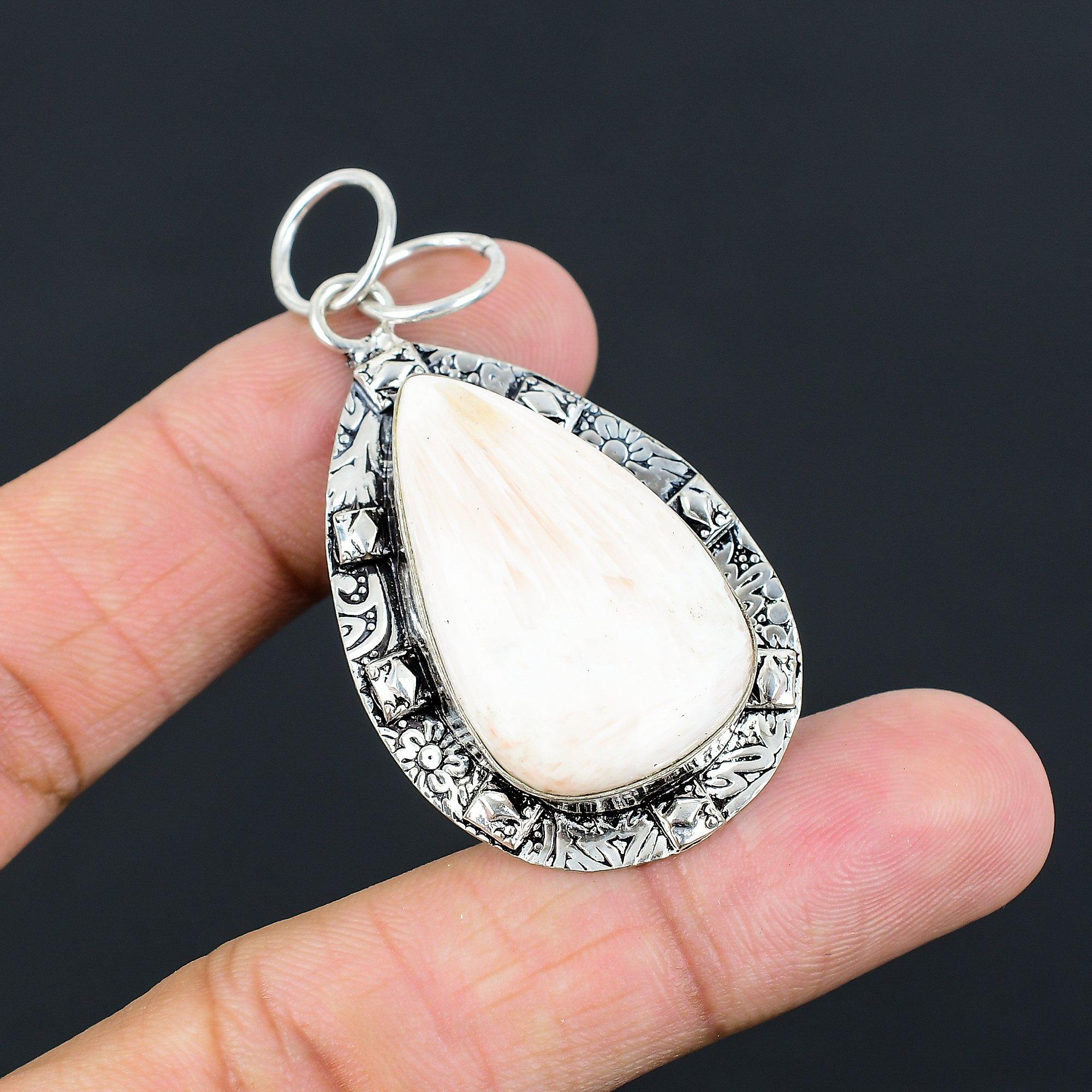Halloween Sale Sterling Silver Crown Chakra Scolecite Gemstone Pendant Jewelry