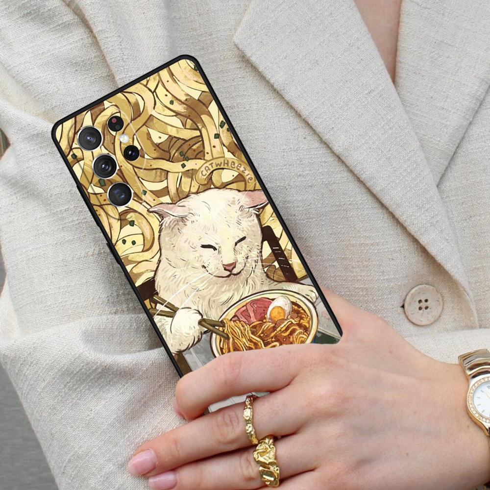 Ramen Cat Japanese Art Cell Phone Case for Samsung Galaxy S26 Ultra S25 S24 S23 S22 S21 S20 Note10 Cover