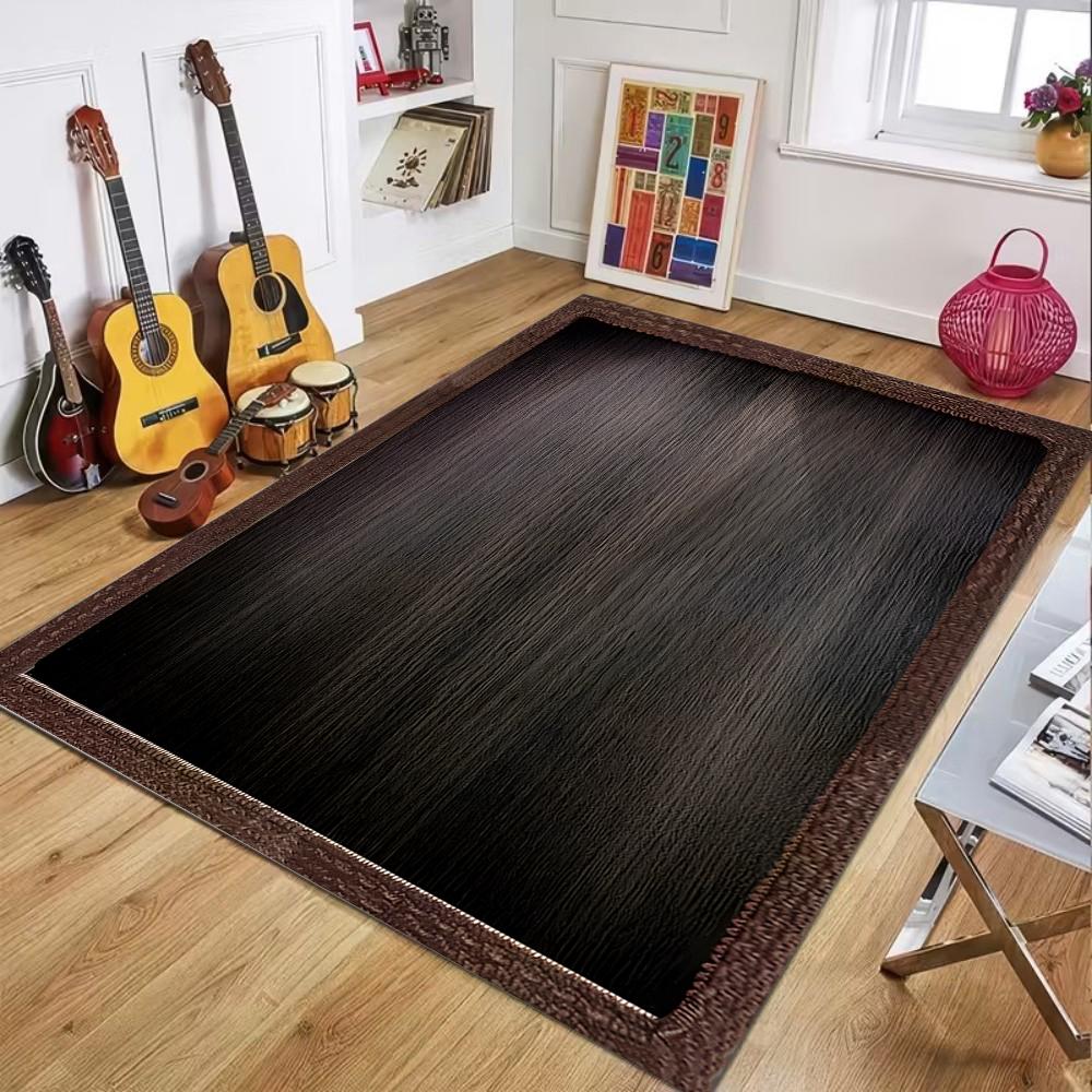 

Vintage Brown Wood Grain Area Rug with Woven Border Bohemian Floor Mat for Music Room Decor Non-Slip Guitar Drum Carpet 40x60cm