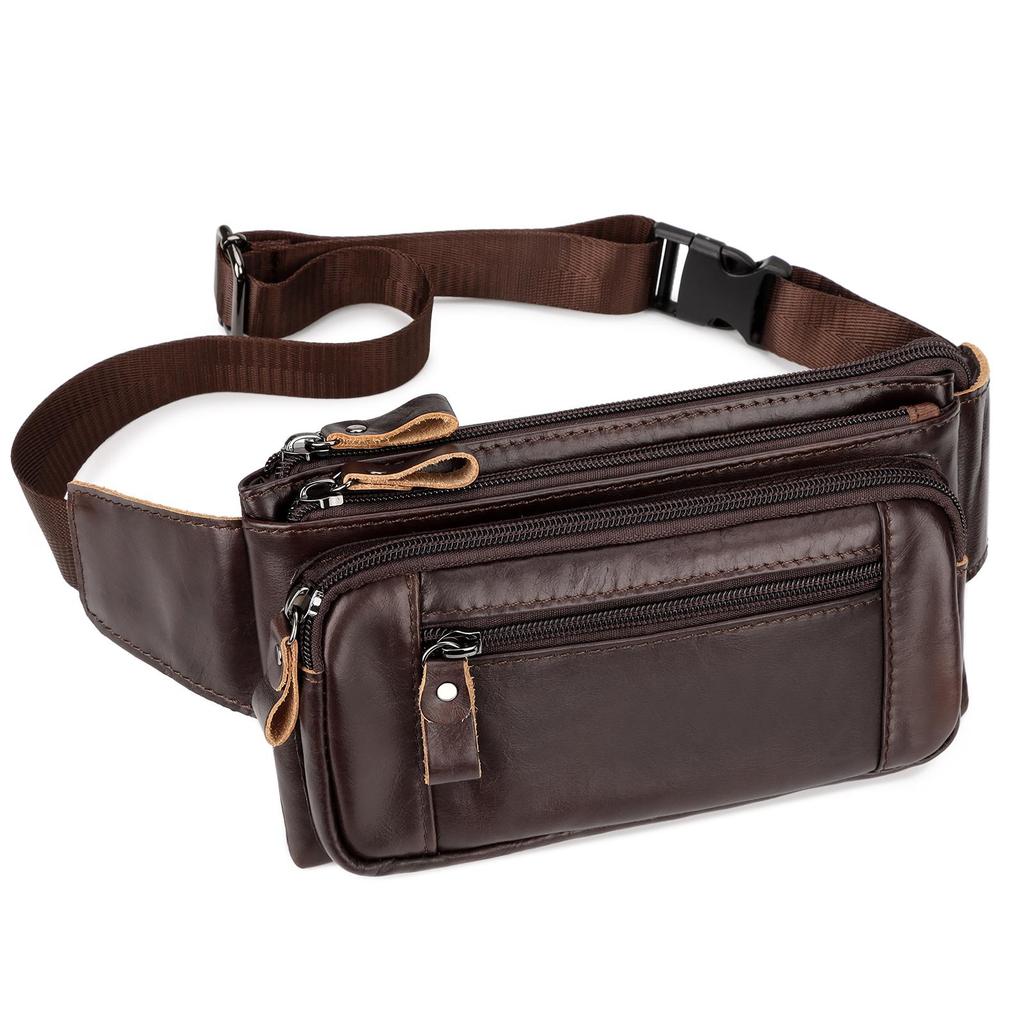 Humerpaul Famosa marca de moda para hombres, riñoneras de cuero genuino, organizador, bolsa de viaje para el pecho, cinturón de cintura, riñonera pequeña para teléfono móvil