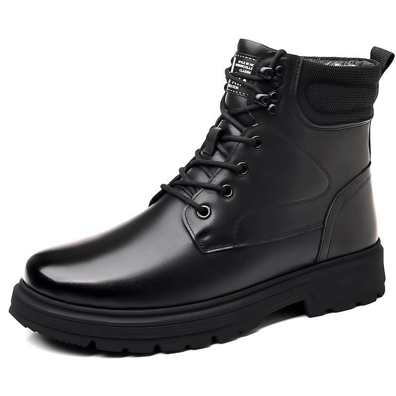 Men's J3575 Genuine Leather Snow Boots, Waterproof Wool-Lined High-Top Winter Footwear
