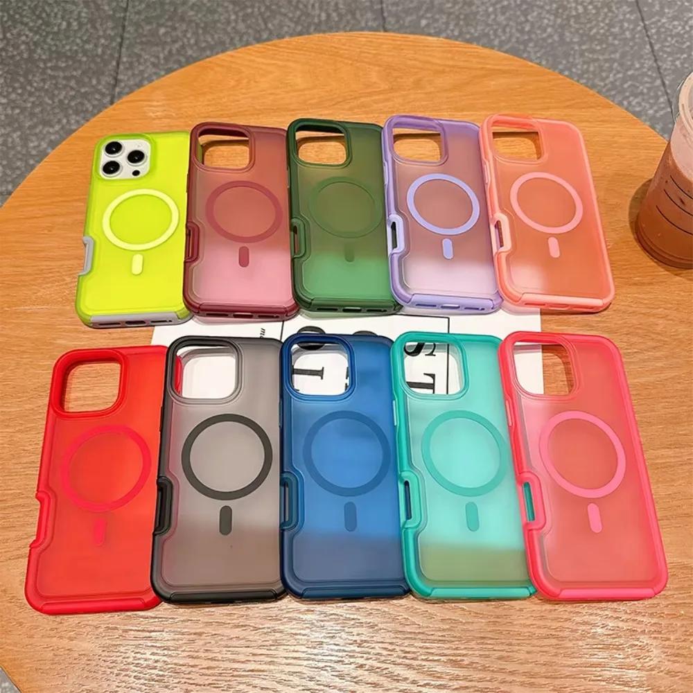 Fashion Armor Magnetic Charging Protect Cover For IPhone 17 Pro Max Air 16 15 14 Plus 13 12 Frosting Clear Anti-Drop Phone Case