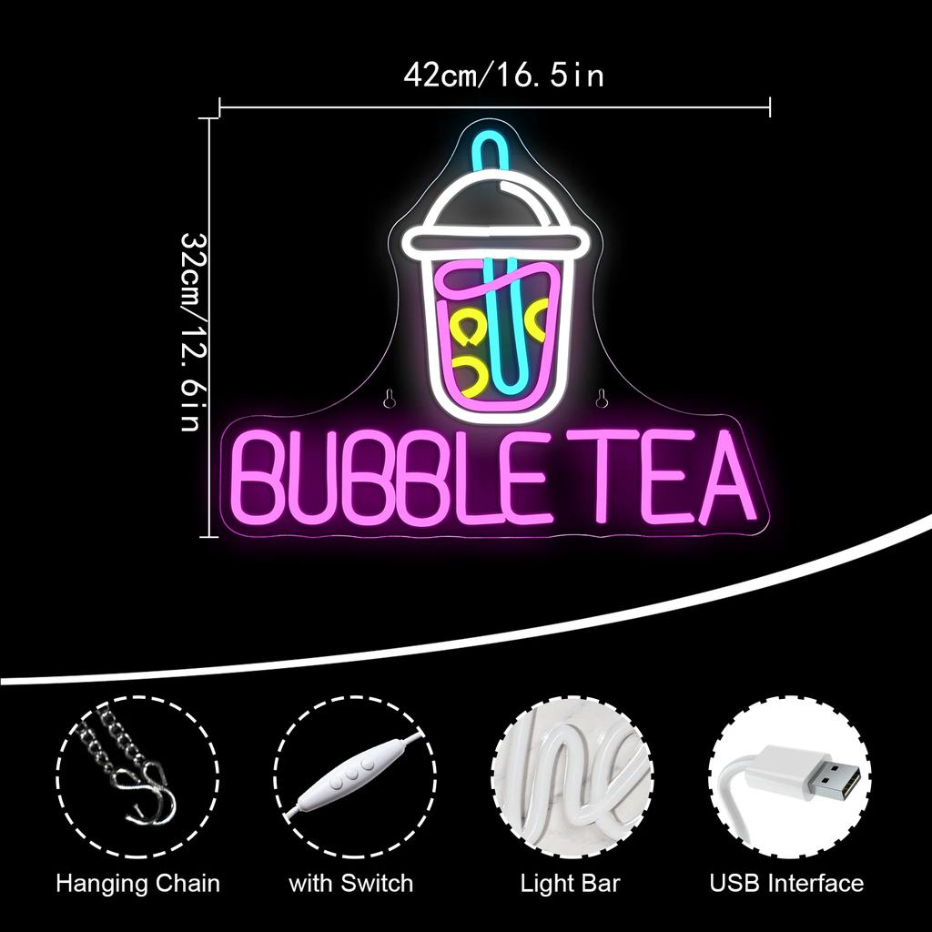Bubble Tea Neonschild Für Wanddekoration Milchtee LED-Lichter Zimmerdekoration Für Boba-Tee-Getränk Dessertladen Auslage Willkommensschilder