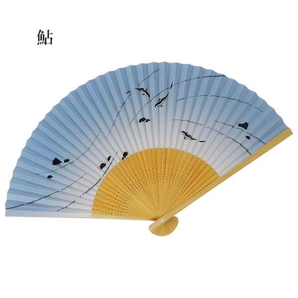 folding Ayu white carved paper 35 22cm [Koshōdō] Kyoto-style fan, (sweetfish) design, circle, medium-sized fan, ribs, scented, men's,