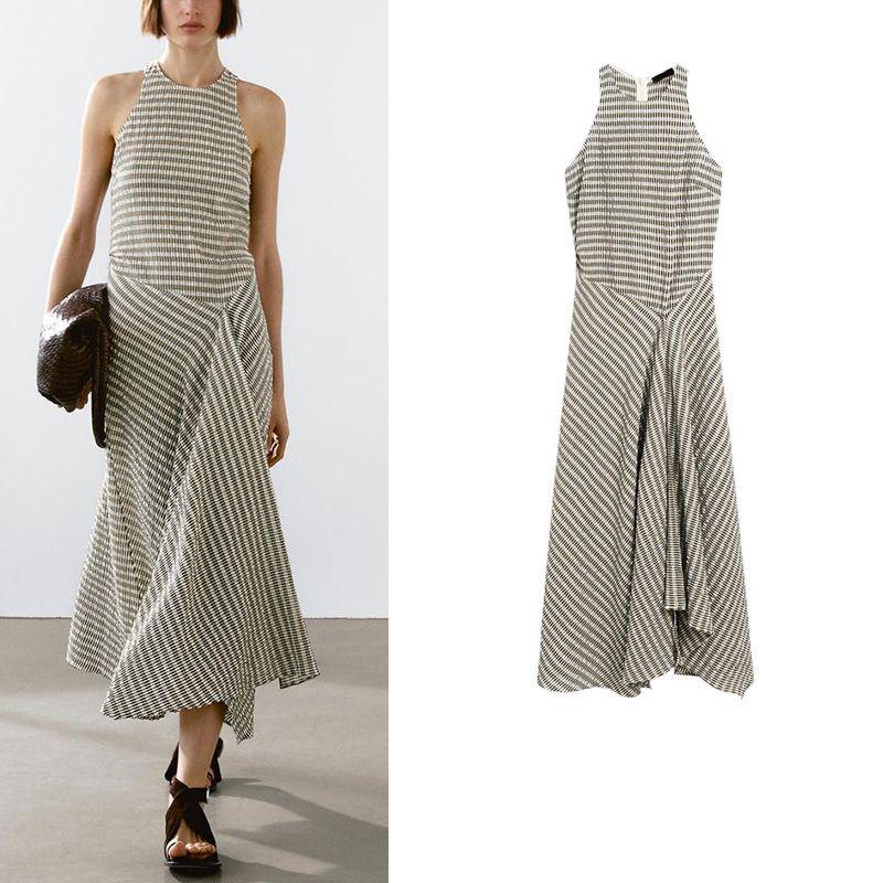 MD Summer New Arrival Women's Clothing French Plaid Gentle Stylish Skirt Long Sleeveless Dress 6696595